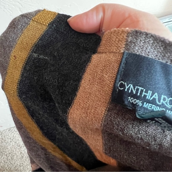 Cynthia Rowley 100% Merino Wool Brown Striped Waterfall Cardigan - Picture 5 of 5